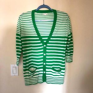 GAP Women's Green Striped V-neck